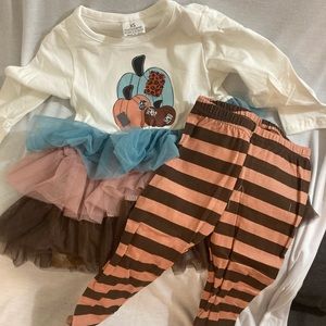 Tule Ruffle Pumpkin Top with Striped Leggings